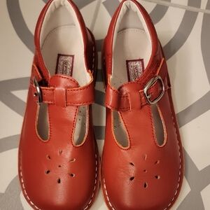 L'Amour Red Dress Shoes T-Strap Perforated Flats